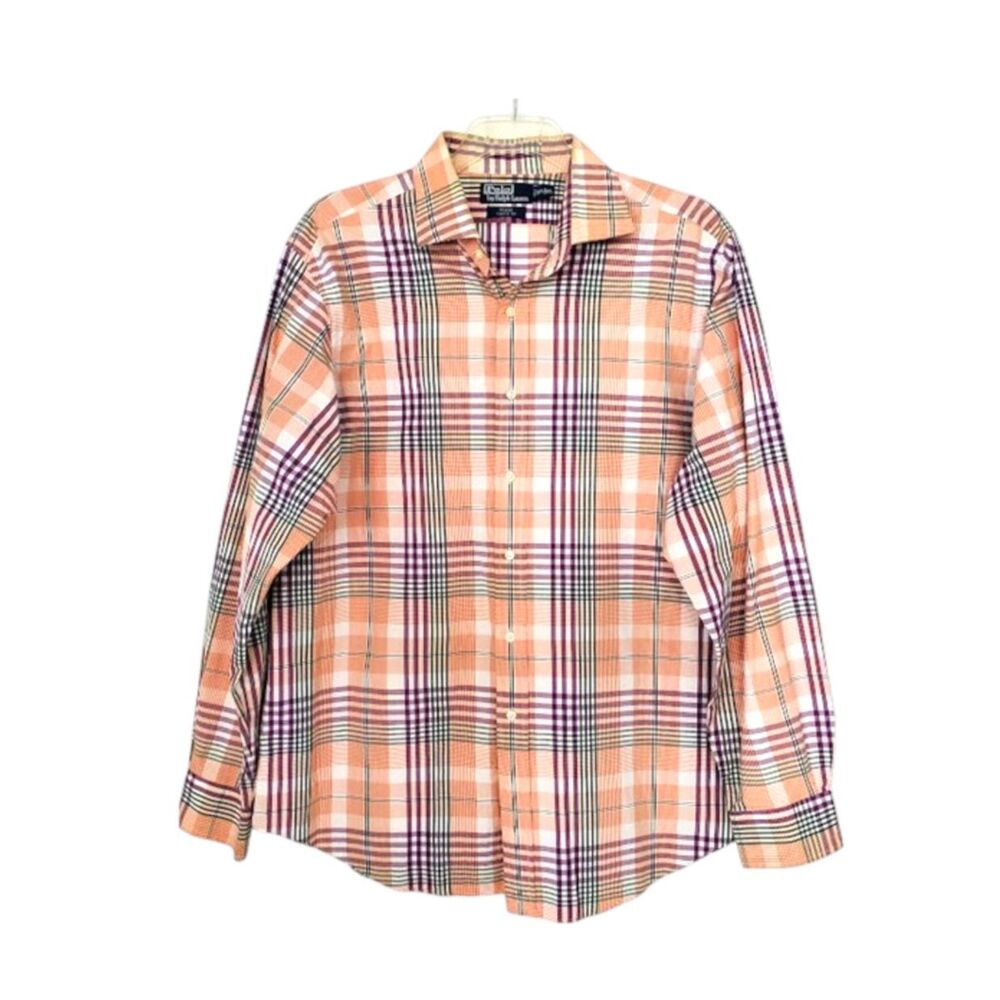 Polo Ralph Lauren Regent Classic Fit Plaid Shirt XL 17.5 Orange Purple Check